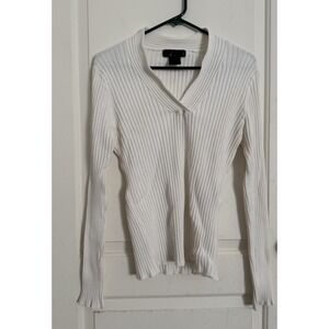 Y2K Ribbed Sweater Sz‎ XL Ivory Knit Slim Fitted V-Neck Layering Preppy Indie